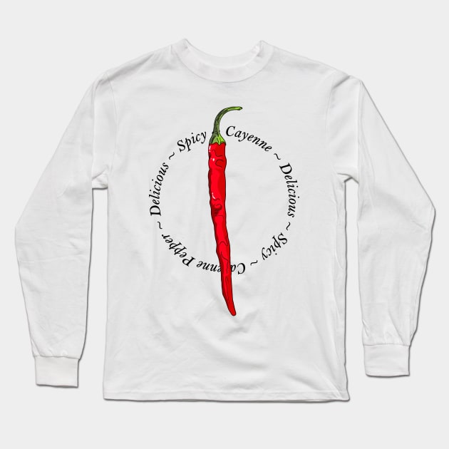 Cayenne Chili Pepper Long Sleeve T-Shirt by MojoCoffeeTime